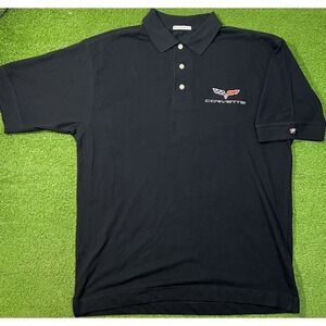 Vintage 90s Chevy Corvette Polo LG‎ Black 90s Embroider Logo Golf Chevrolet EUC